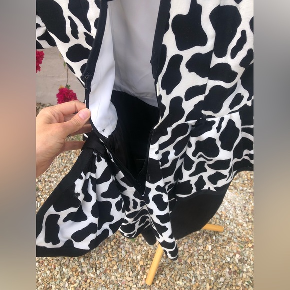 Vintage Peplum ruffle and bow low back cow print peplum dress puff sleeve - Picture 7 of 16